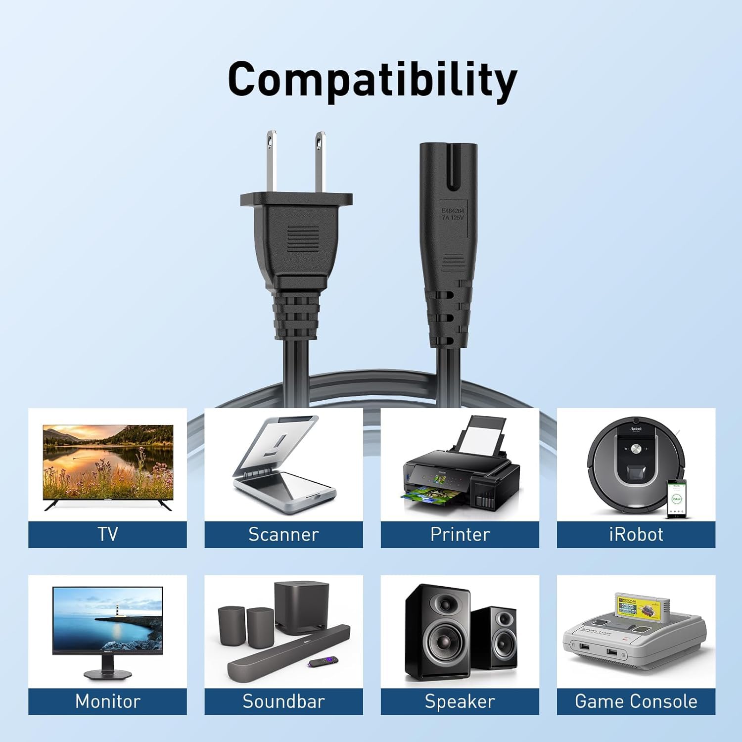 Amazon.com: for Hisense TV Power Cable 5FT 2 Prong Power Cord